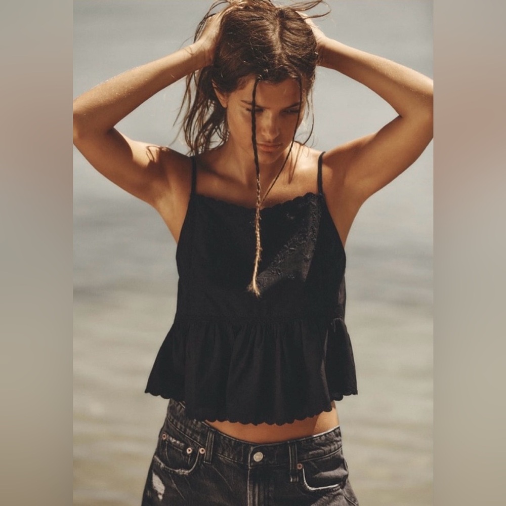 Zara Black Lace-Trim Cropped Cami Top